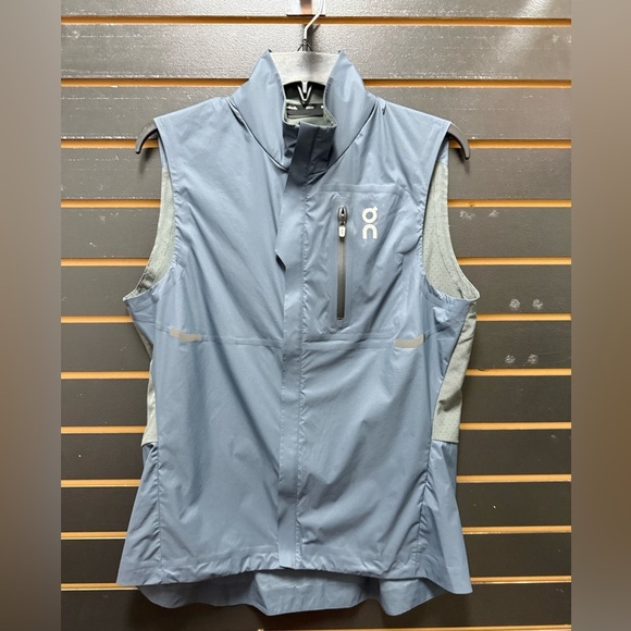 On Running Jackets & Blazers - New On Running Women’s Weather Vest Gray Blue Waterproof Reflective Size L